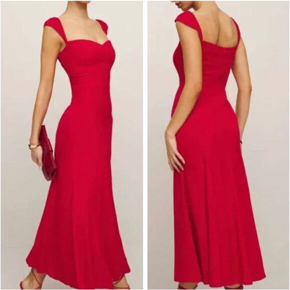 BEST Reformation Bryson Midi Dress Sz4 Cherry Red Wedding Cocktail